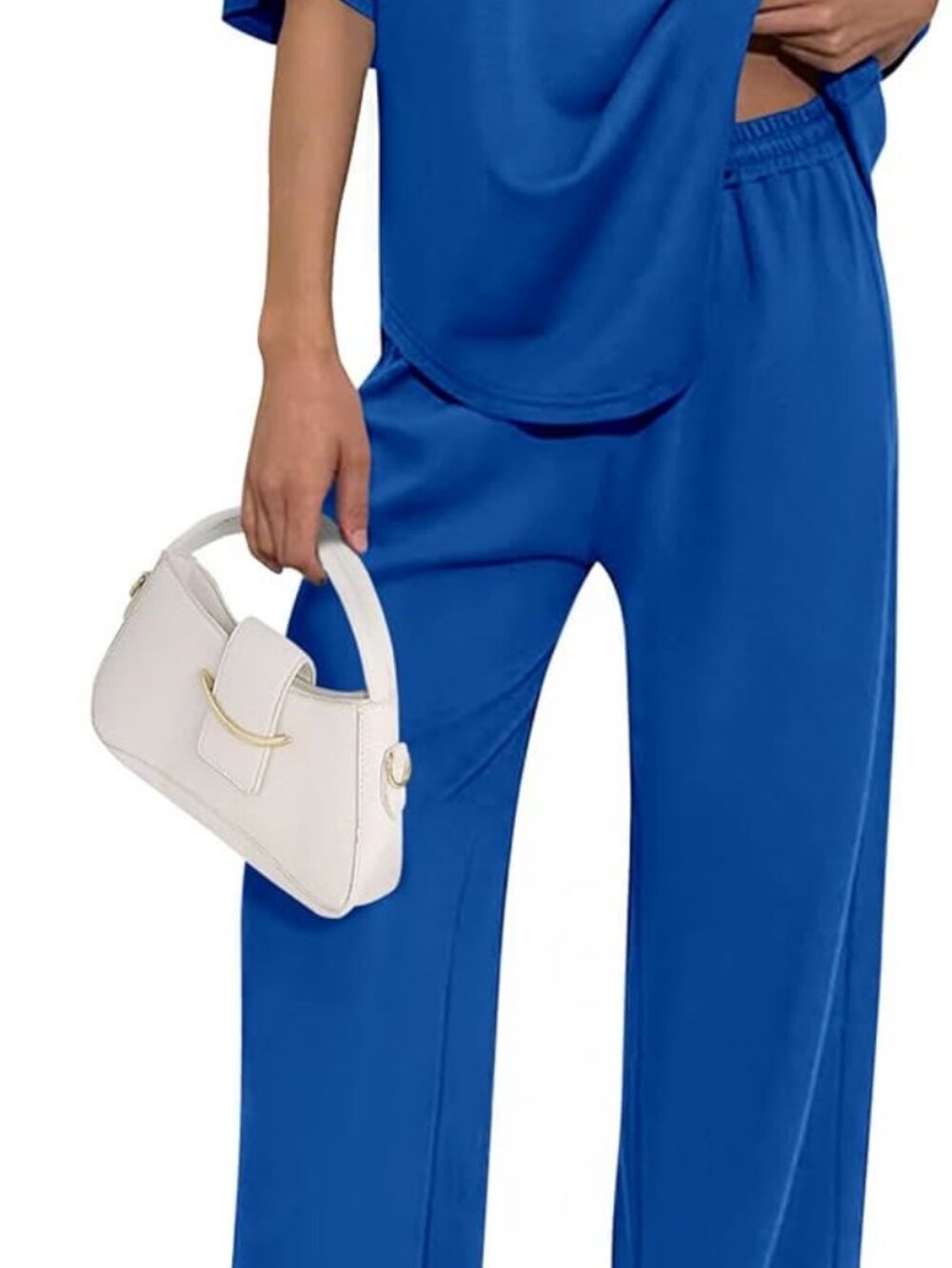 PRETTYGARDEN Blue 2pc Lounge Set Short Sleeve Wide Leg L